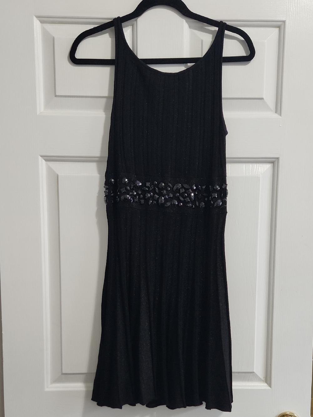 Arden B Black Sleeveless Beaded Waist Midi Dress